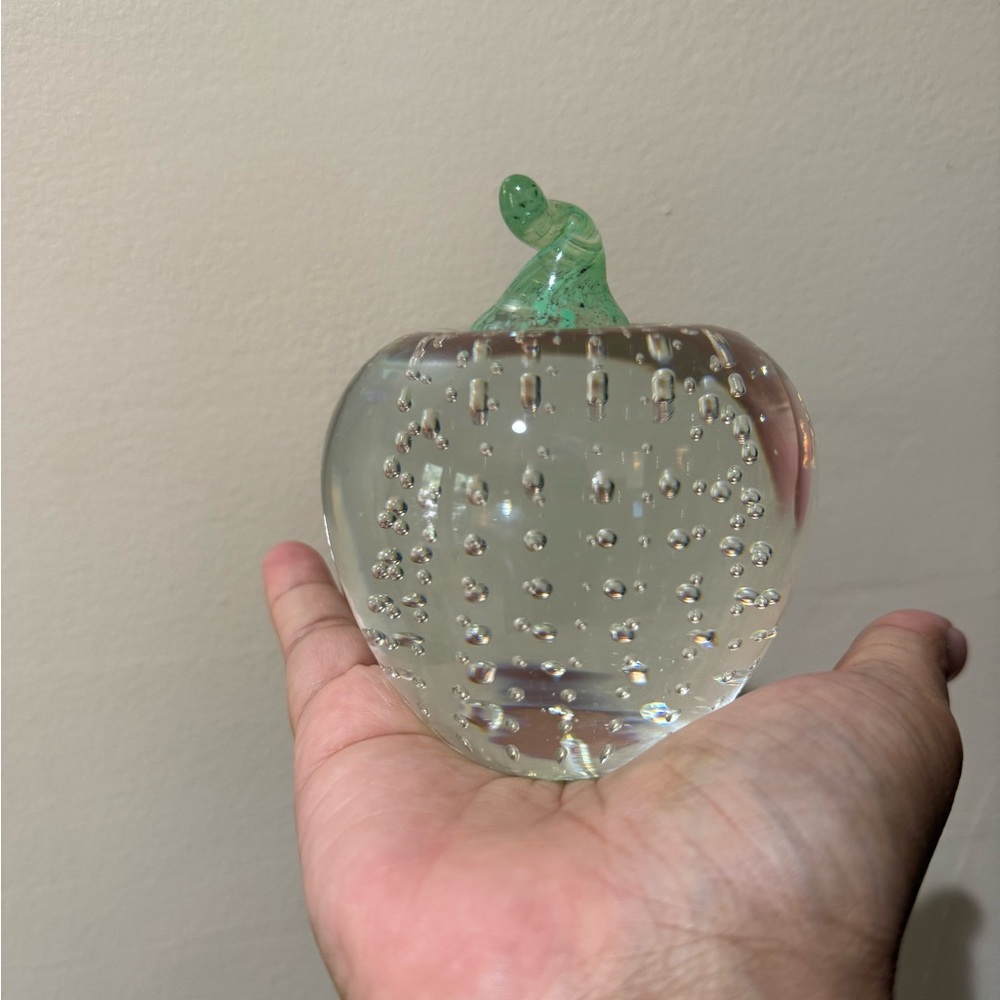 Apple Paperweight Clear‎ Art Glass With Controlled Bubbles Teacher School